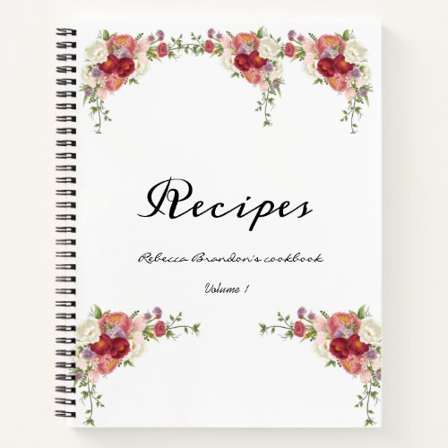 Elegant Personalised Peony Floral Flower Recipe  Notebook