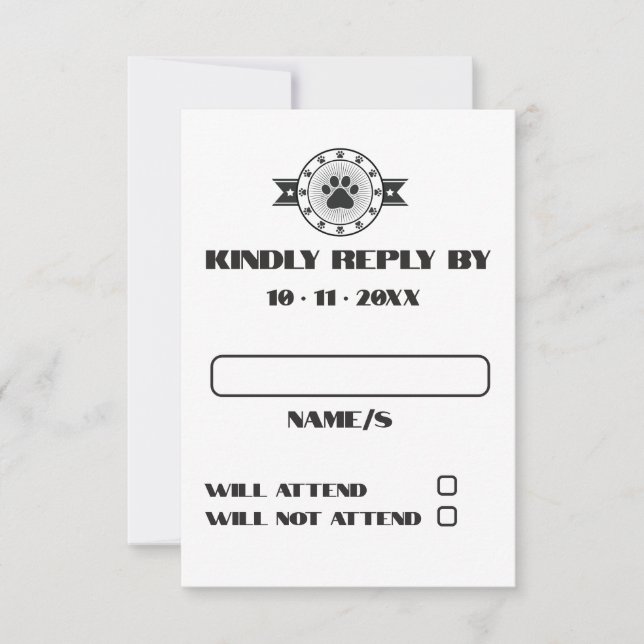 Elegant Personalize Dog Pet  RSVP Card (Front)