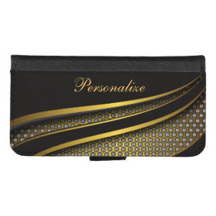 Elegant Personalize Gold and Black Metal Design iPhone 8/7 Wallet Case