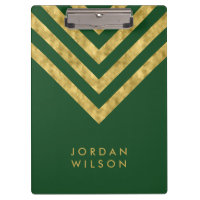 Elegant Personalize Name Green Faux Gold Chevron Clipboard