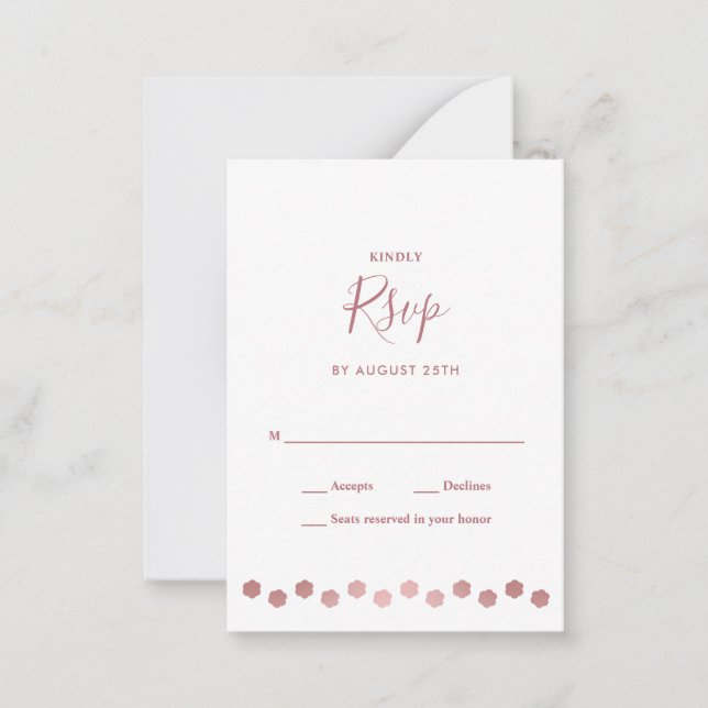 Elegant Personalize Rose Gold Dog Pet Wedding RSVP Note Card (Front)