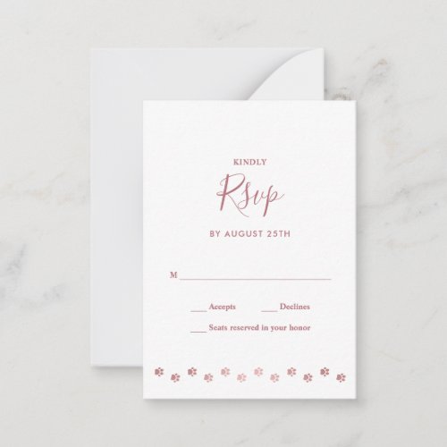 Elegant Personalize Rose Gold Dog Pet Wedding RSVP Note Card