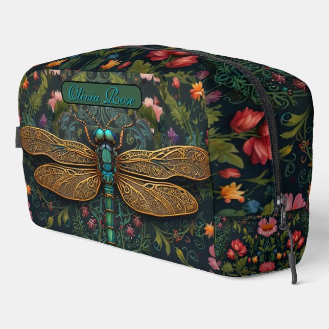 Elegant Personalize Vintage dragonfly boho chic Dopp Kit (Right Corner)