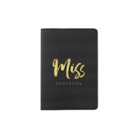 Elegant Personalize with Name Miss Black Stripes Passport Holder