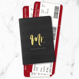 Elegant Personalize with Name Mr Black Stripes Passport Holder
