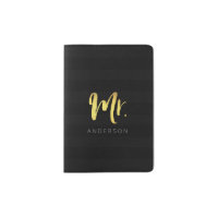 Elegant Personalize with Name Mr Black Stripes Passport Holder