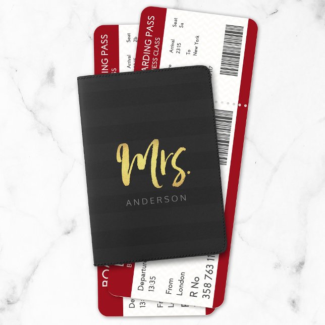 Elegant Personalize with Name Mrs Black Stripes Passport Holder (Creator Uploaded)
