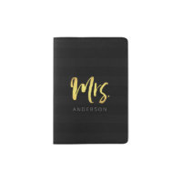 Elegant Personalize with Name Mrs Black Stripes Passport Holder