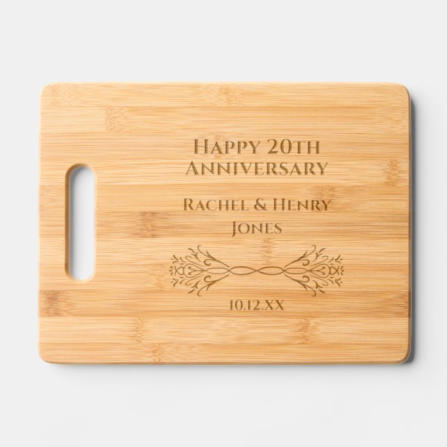 Elegant Personalized 20th Anniversary Gift Etched  Engraved Cutting Board (Front)
