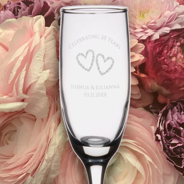 Elegant Personalized 20th Wedding Anniversary Gift Champagne Flute (Create an elegant personalized keepsake etched glass 20th anniversary gift.
)