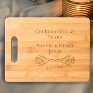 Elegant Personalized 25th Anniversary Gift Etched  Engraved Cutting Board
