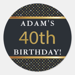 Elegant Personalized 40th Birthday Gold And Black Classic Round Sticker