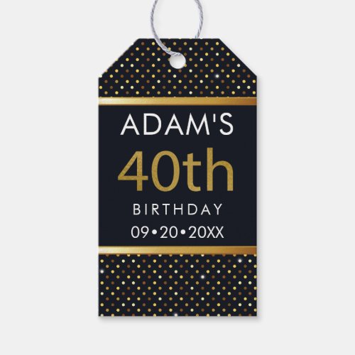 Elegant Personalized 40th Birthday Gold And Black Gift Tags