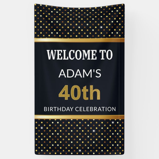 Elegant Personalized 40th Birthday Gold Banner (Vertical)