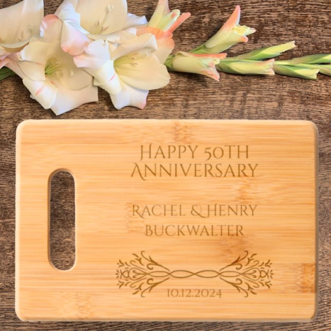 Elegant Personalized 50th Anniversary Gift Etched  Engraved Cutting Board (Create a personalized unique elegant keepsake by adding names and date for 50th Anniversary gift.)