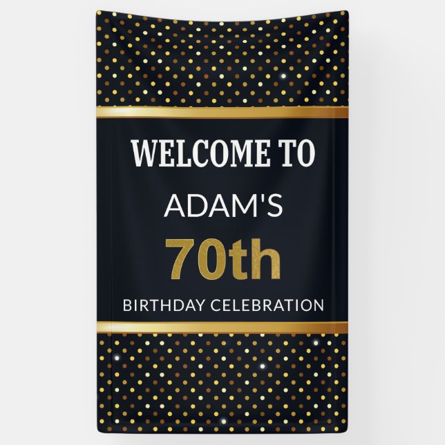 Elegant Personalized 70th Birthday Gold Banner (Vertical)