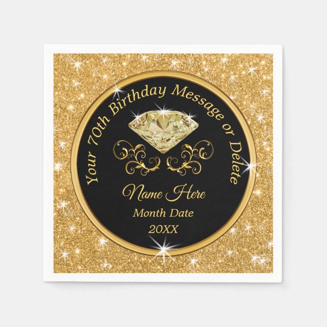 Elegant, Personalized 70th Birthday Napkins (Front)