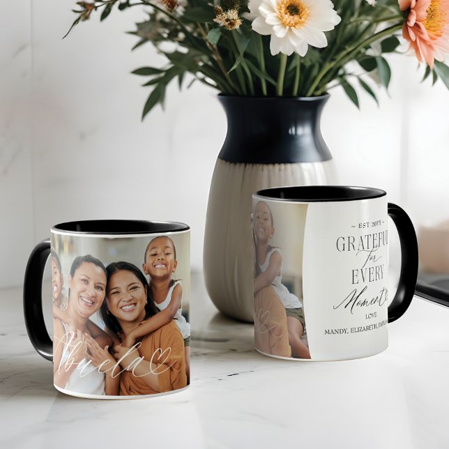 Elegant Personalized Abuela Photo Mothers Day Gift Mug (Abuela Script Heart Grateful Every Moment Photo Mug)