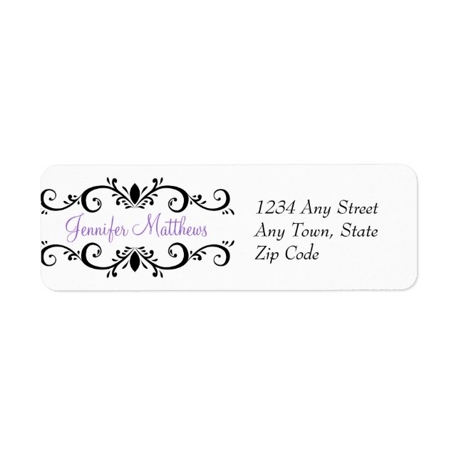 Elegant Personalized Address Labels Swirls Purple (Front)