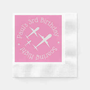 Elegant Personalized Airplanes, Pink Kids Birthday Napkins