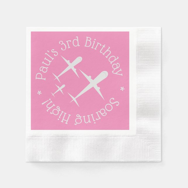 Elegant Personalized Airplanes, Pink Kids Birthday Napkins (Front)