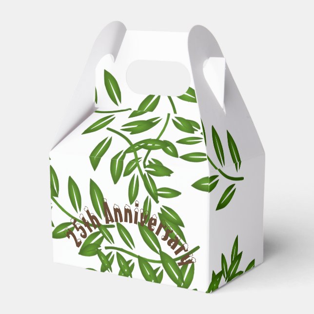 Elegant Personalized Anniversary Green Foliage Favor Boxes (Front Side)