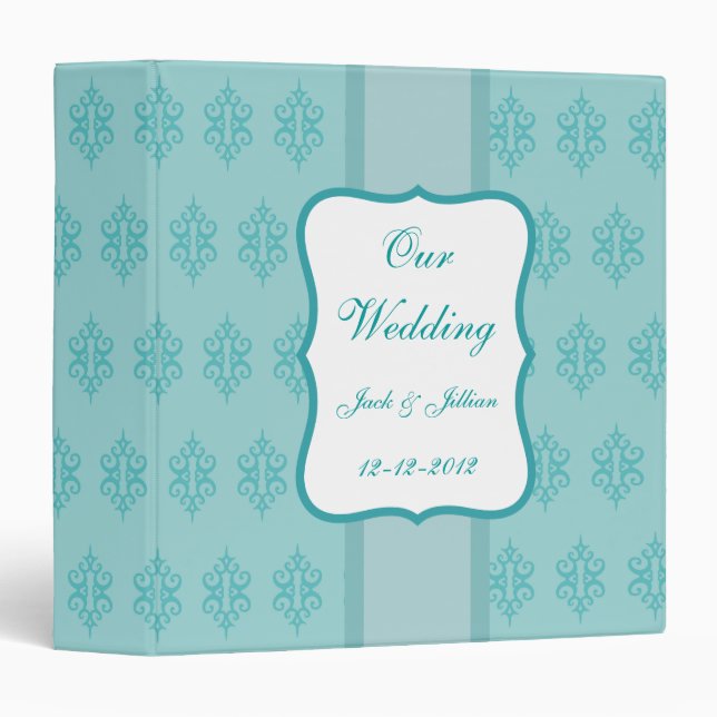 Elegant Personalized Aqua Wedding Scrapbook 3 Ring Binder (Front/Spine)