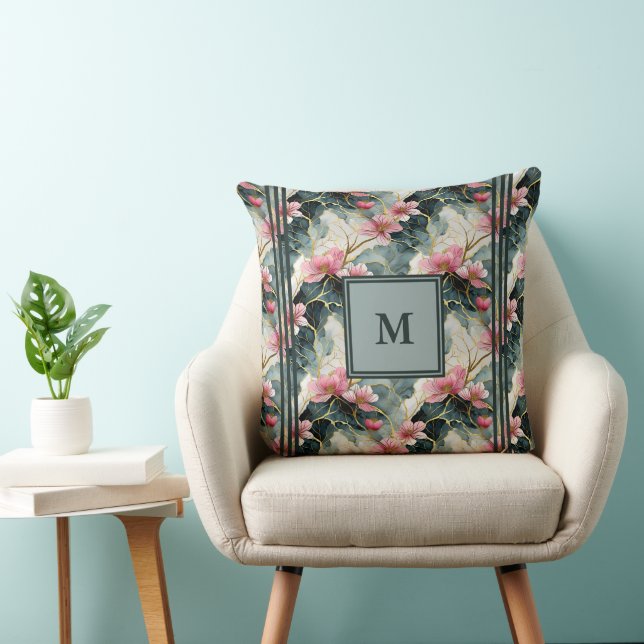 Elegant Personalized Asian Floral Pillow  (Chair)