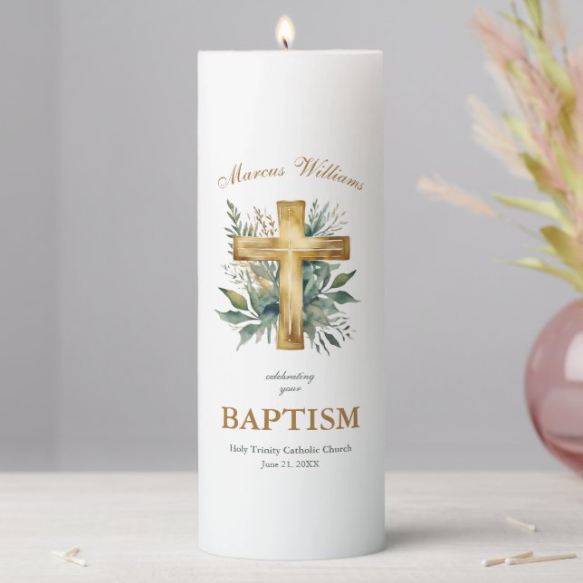 Elegant Personalized Baptism Pillar Candle (In Situ)