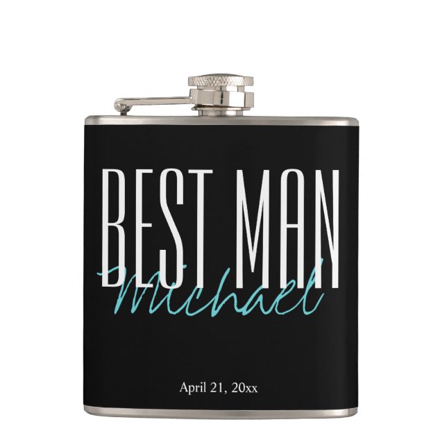Elegant Personalized Best Man Black Flask (Front)