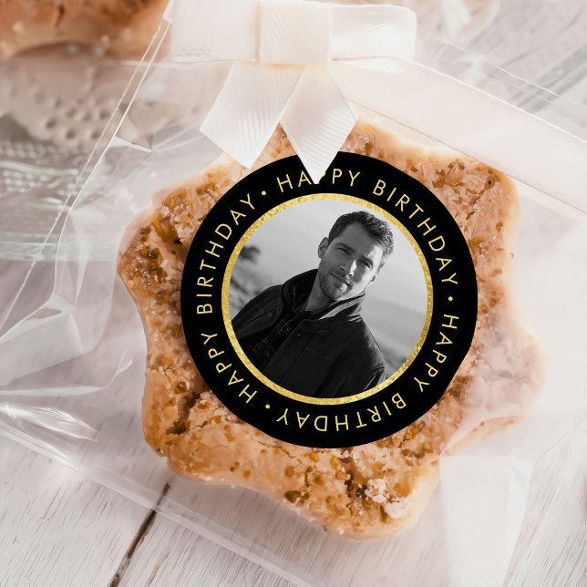 Elegant Personalized Birthday Gold And Black Classic Round Sticker (Creator Uploaded)