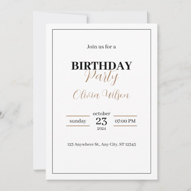 Elegant Personalized Birthday Party Invitation (Front)