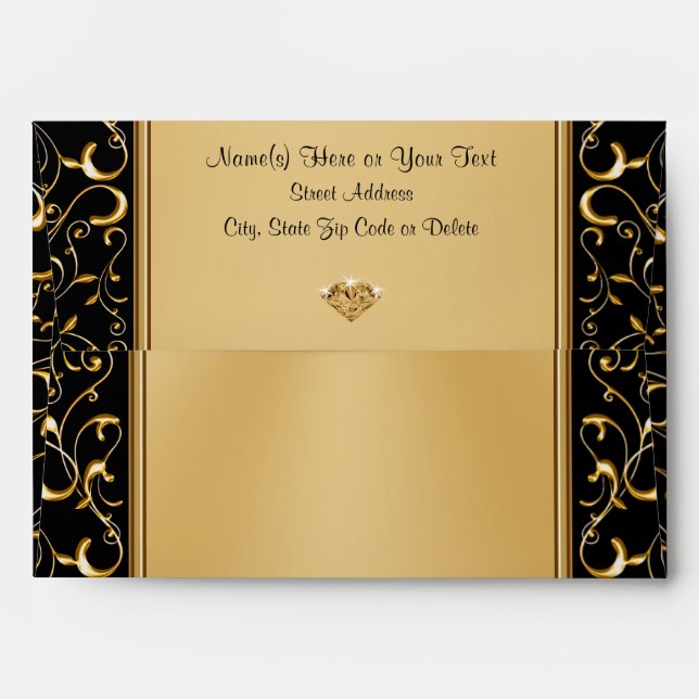 Elegant Personalized, Black and Gold Envelopes (Back (Top Flap))