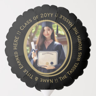 Elegant Personalized Black and Gold Graduate Photo Balloon
