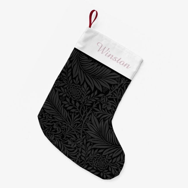 Elegant Personalized Black Floral Blush Pink  Small Christmas Stocking (Front (Hanging))