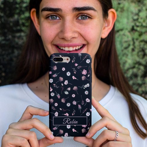 Elegant Personalized Black Floral  iPhone 15 Case