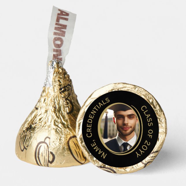 Elegant Personalized Black & Gold Graduation Photo Hershey®'s Kisses® (Front)