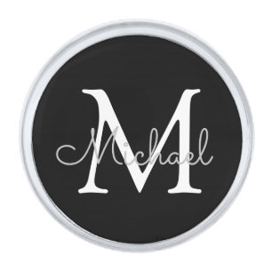 elegant personalized black grey white silver finish lapel pin