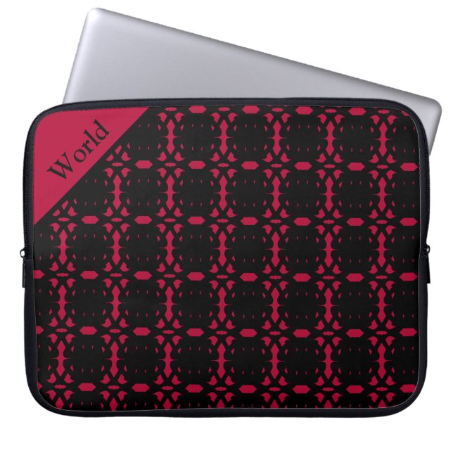 Elegant Personalized Black & Red Abstract Pattern Laptop Sleeve (Front)