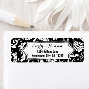 Elegant Personalized Black & White Floral Damask Label