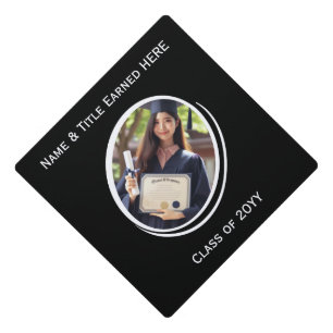 Elegant Personalized Black & White Graduate Photo Graduation Cap Topper