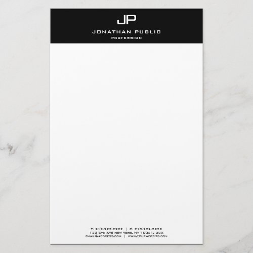Elegant Personalized Black White Modern Template Stationery