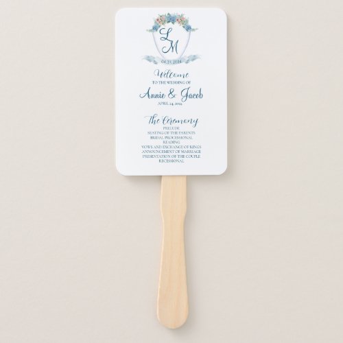 Elegant Personalized Blue Hydrangea Wedding Crest  Hand Fan