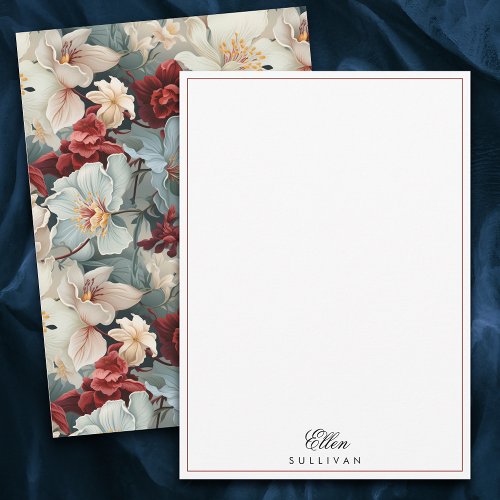 Elegant Personalized BlueRuby Red Floral Note Card