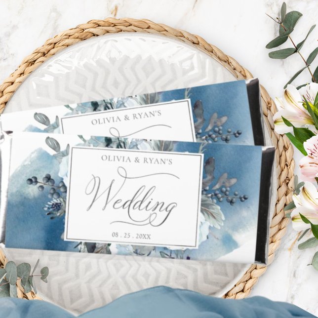 Elegant Personalized Blue Watercolor Wedding Hershey Bar Favors (Creator Uploaded)