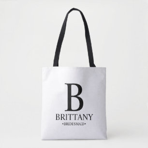 Elegant Personalized Bridesmaid Monogram and Name Tote Bag