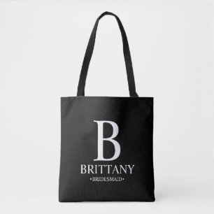 Elegant Personalized Bridesmaid Monogram and Name Tote Bag