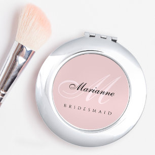 Elegant Personalized Bridesmaid Pink Compact Mirror