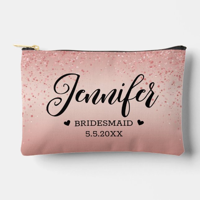 elegant Personalized bridesmaid pink glitters Accessory Pouch (Front)