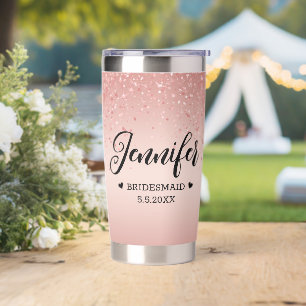 elegant Personalized bridesmaid proposal pink chic Insulated Tumbler